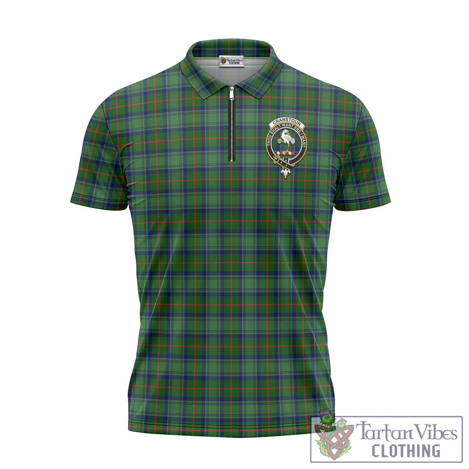 Tartan Vibes Clothing Cranstoun Tartan Zipper Polo Shirt with Family Crest