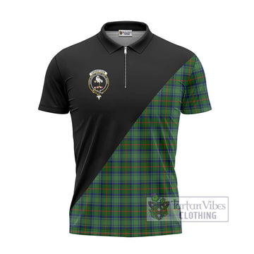 Cranstoun (Cranston) Tartan Zipper Polo Shirt with Family Crest and Military Logo Style