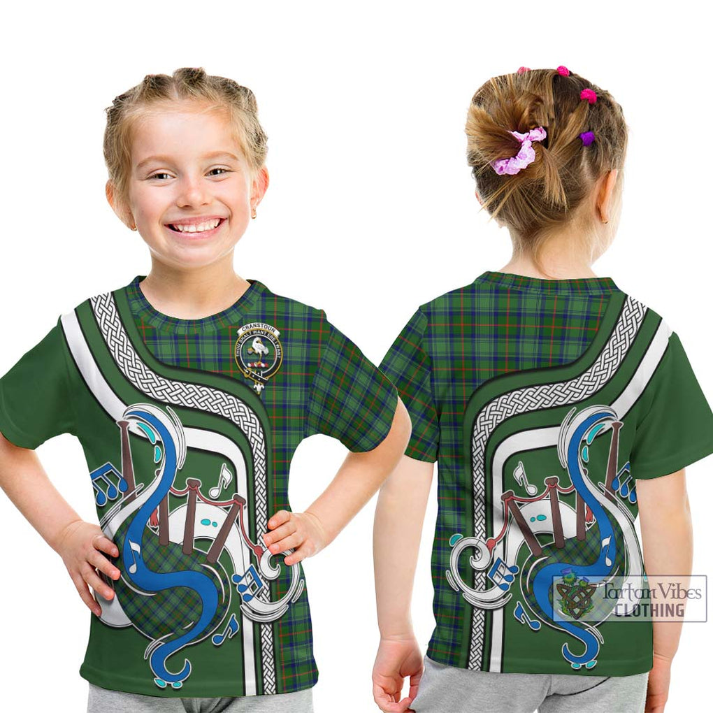 Tartan Vibes Clothing Cranstoun Tartan Kid T-Shirt with Epic Bagpipe Style