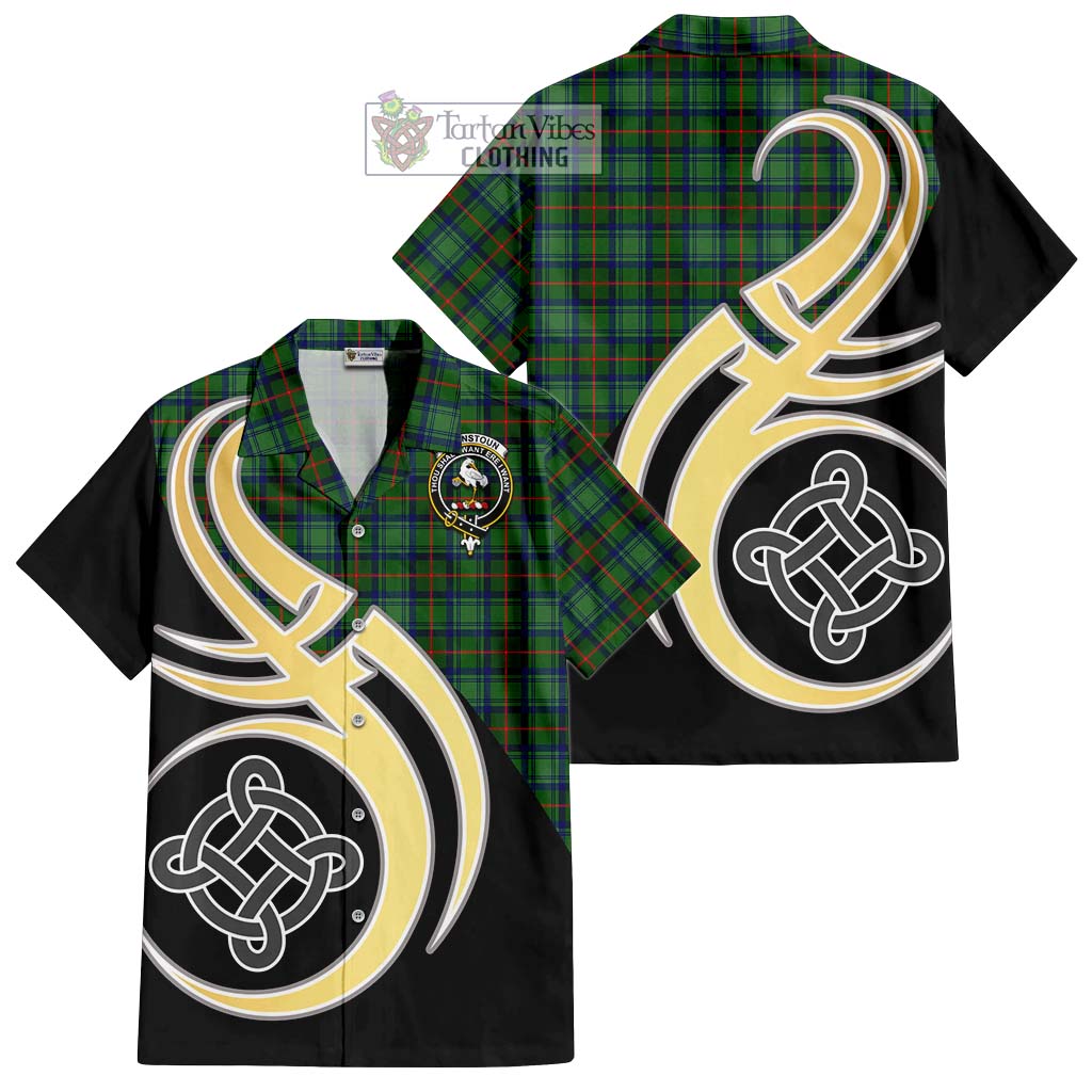 Cranstoun (Cranston) Tartan Short Sleeve Button Shirt with Family Crest and Celtic Symbol Style - Tartan Vibes Clothing