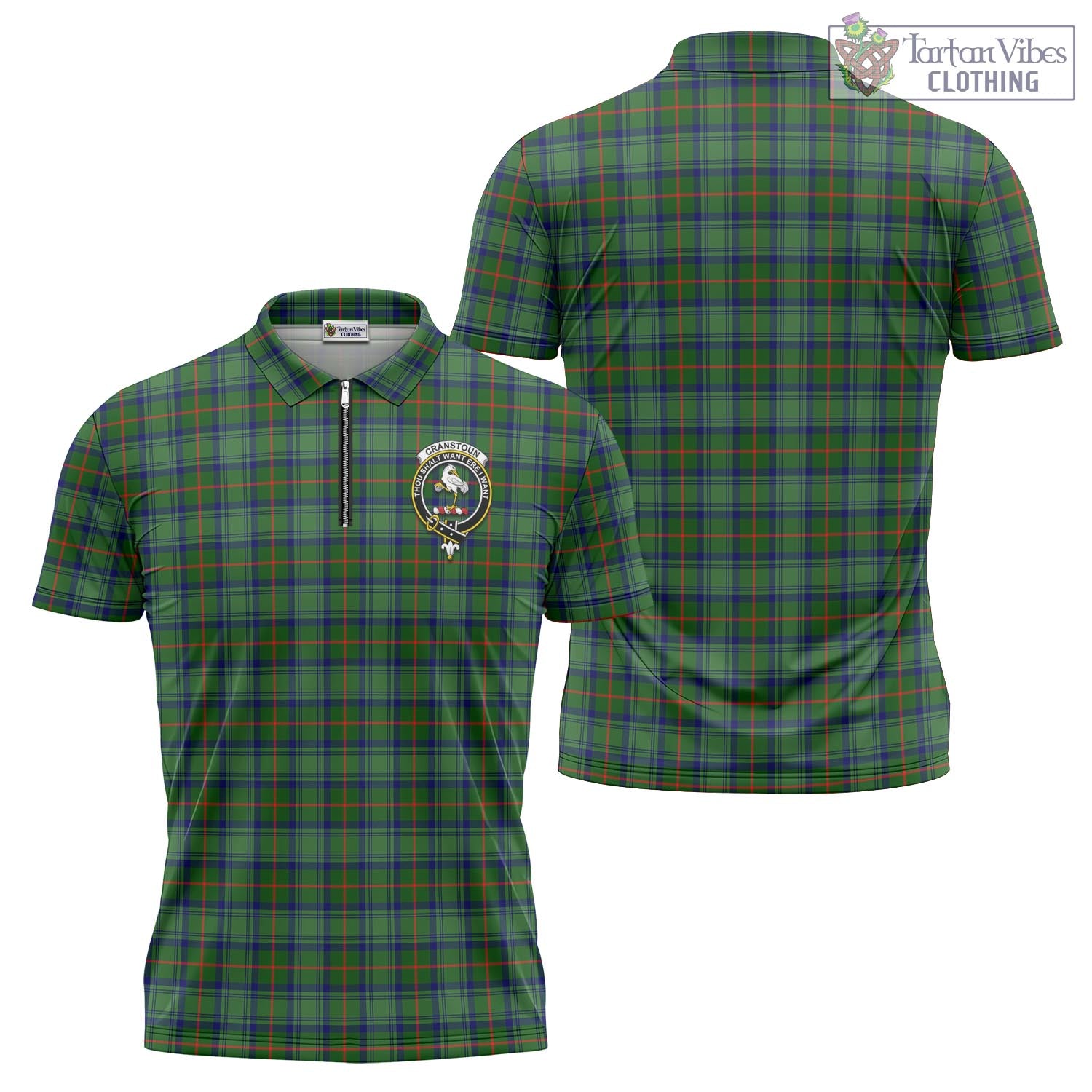 Tartan Vibes Clothing Cranstoun Tartan Zipper Polo Shirt with Family Crest