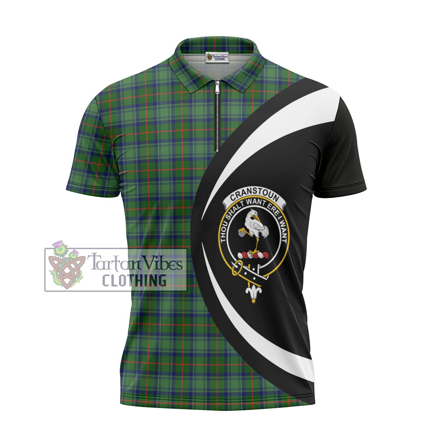 Tartan Vibes Clothing Cranstoun Tartan Zipper Polo Shirt with Family Crest Circle Style