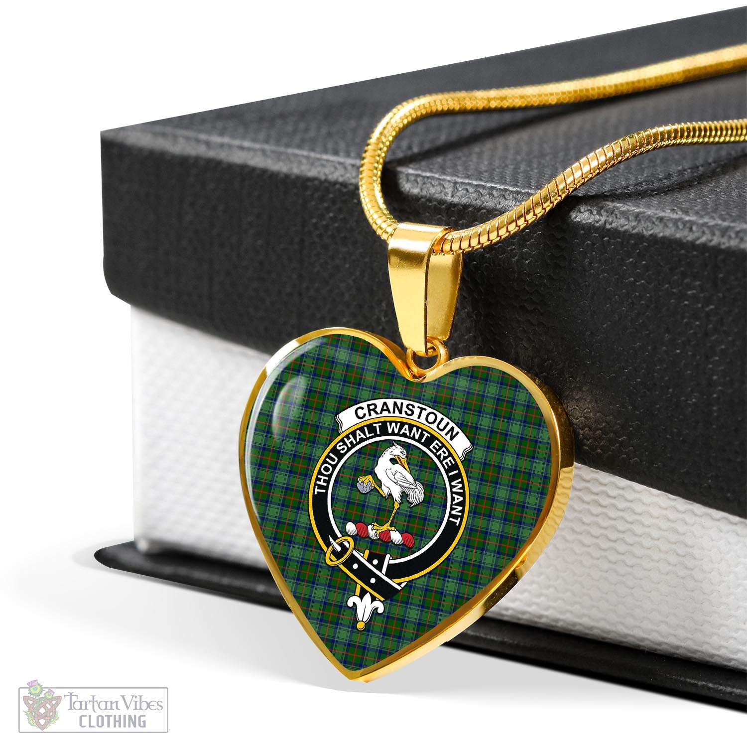 Tartan Vibes Clothing Cranstoun Tartan Heart Necklace with Family Crest