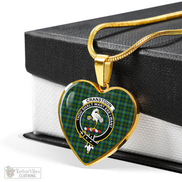 Cranstoun (Cranston) Tartan Heart Necklace with Family Crest