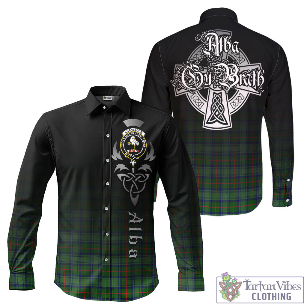 Tartan Vibes Clothing Cranstoun Tartan Long Sleeve Button Up Featuring Alba Gu Brath Family Crest Celtic Inspired