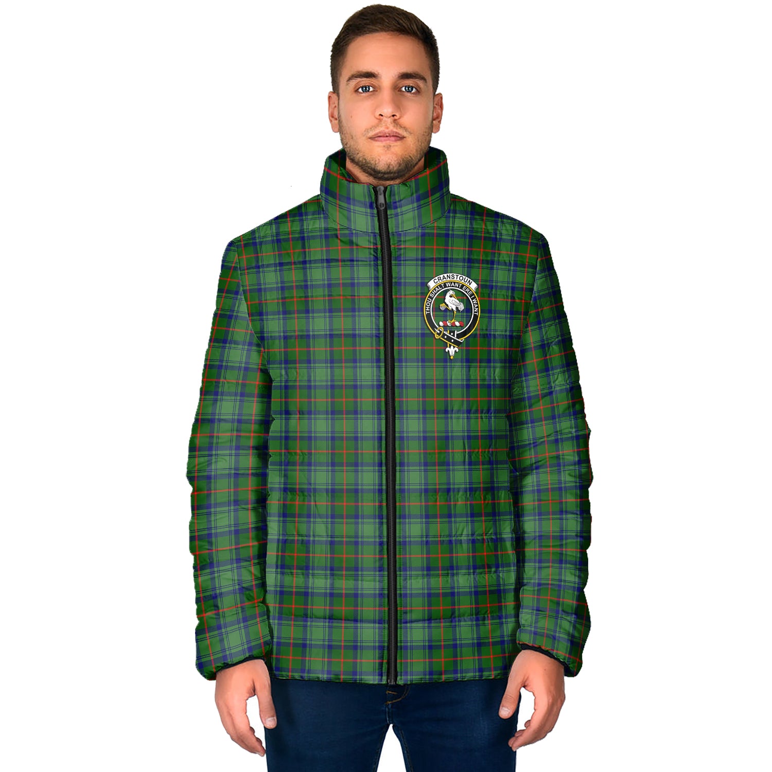 Cranstoun (Cranston) Tartan Padded Jacket with Family Crest - Tartan Vibes Clothing