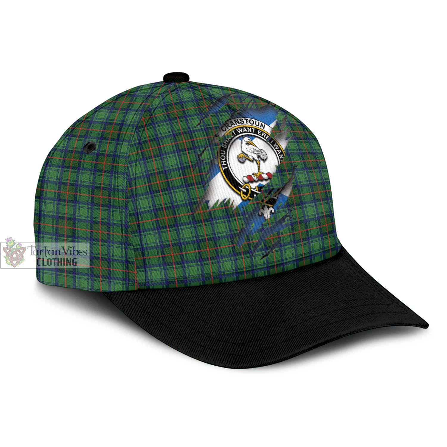 Tartan Vibes Clothing Cranstoun Tartan Classic Cap with Family Crest In Me Style