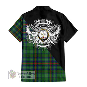 Cranstoun (Cranston) Tartan Short Sleeve Button Shirt with Family Crest and Military Logo Style