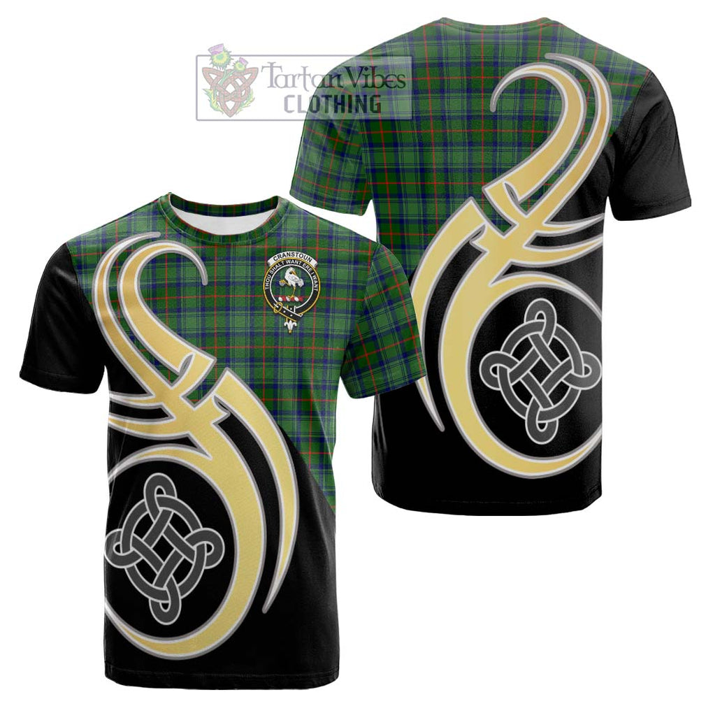 Tartan Vibes Clothing Cranstoun Tartan Cotton T-shirt with Family Crest and Celtic Symbol Style