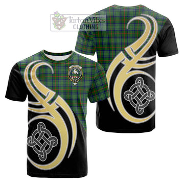 Cranstoun (Cranston) Tartan Cotton T-shirt with Family Crest and Celtic Symbol Style