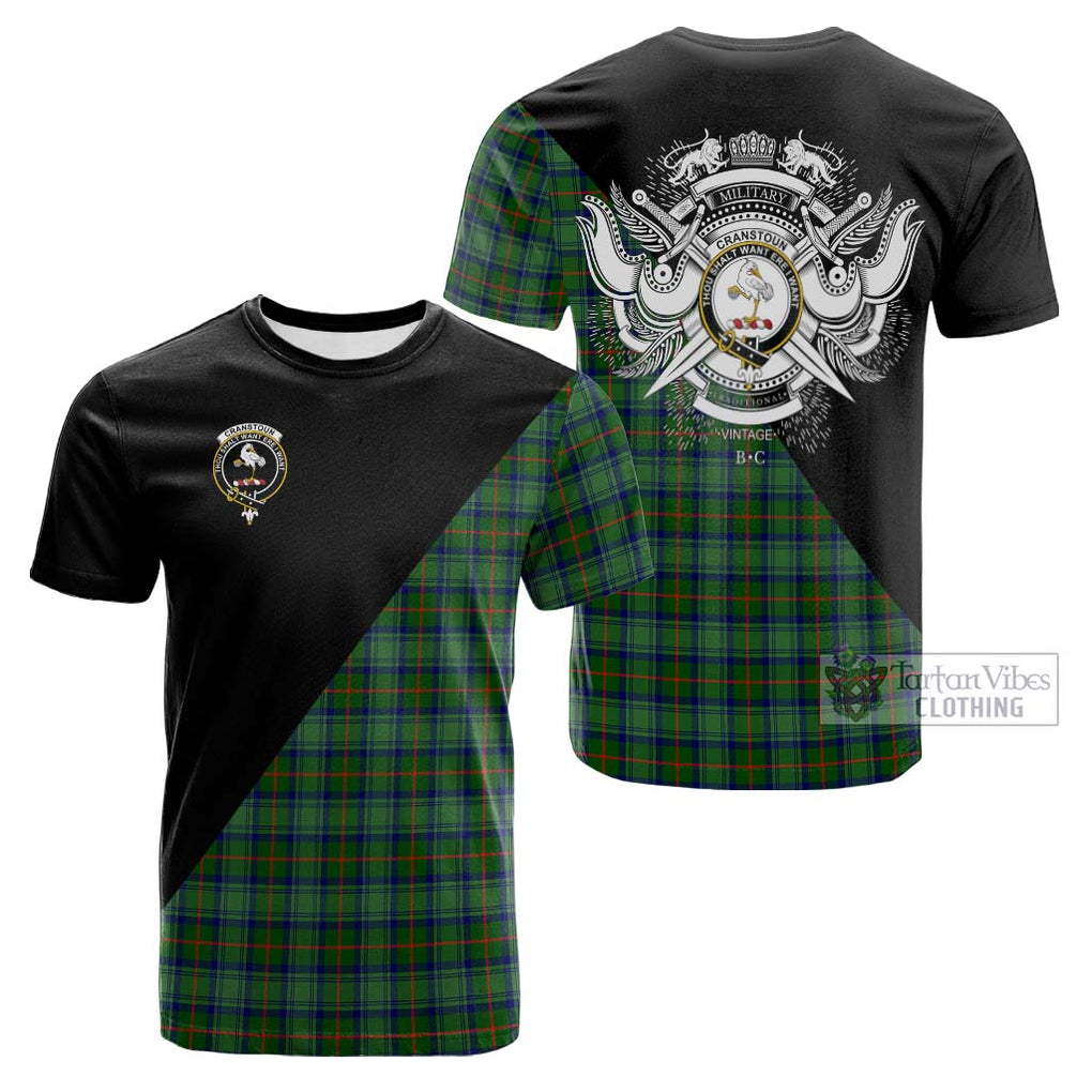 Tartan Vibes Clothing Cranstoun Tartan Cotton T-shirt with Family Crest and Military Logo Style