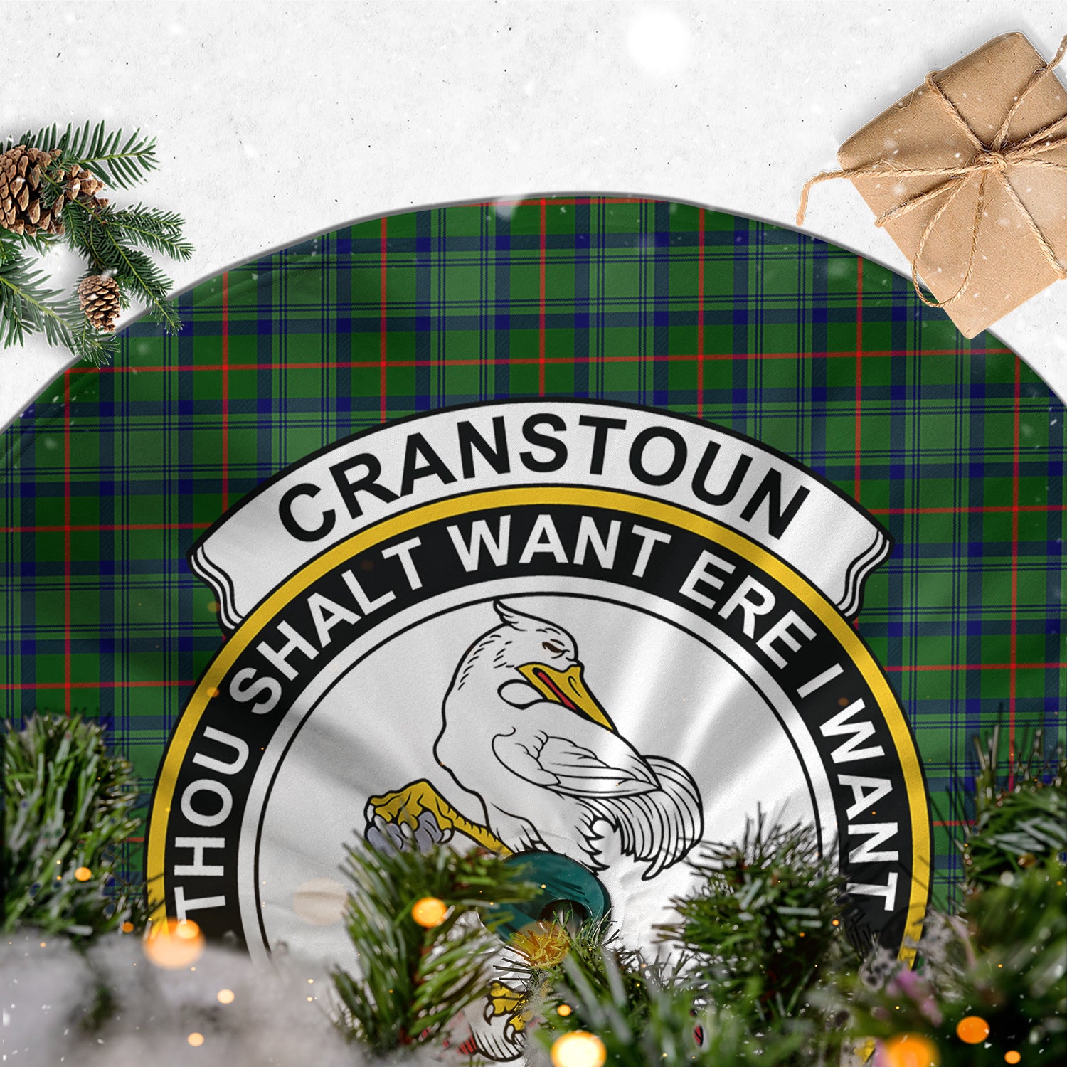 Cranstoun Tartan Christmas Tree Skirt with Family Crest - Tartanvibesclothing