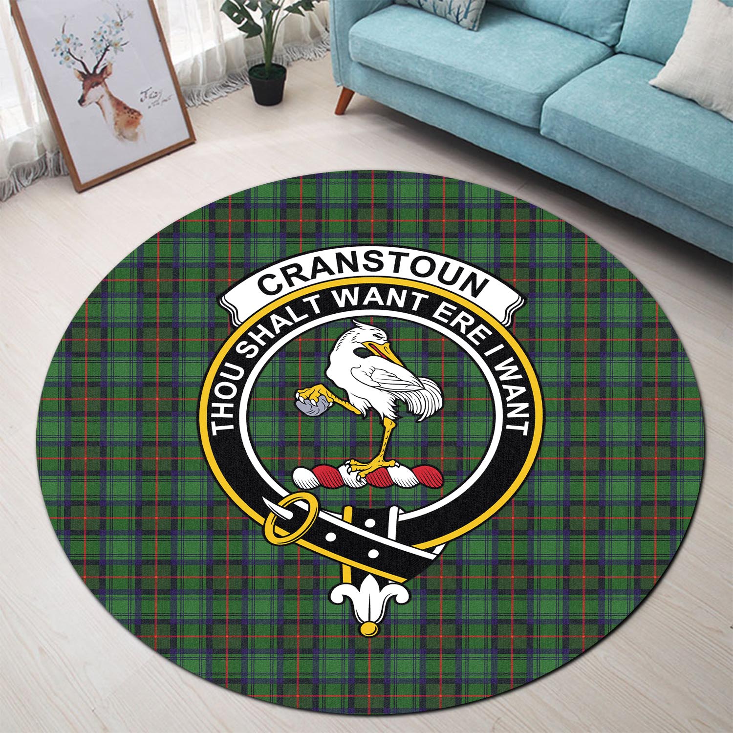 Cranstoun Tartan Round Rug with Family Crest - Tartanvibesclothing