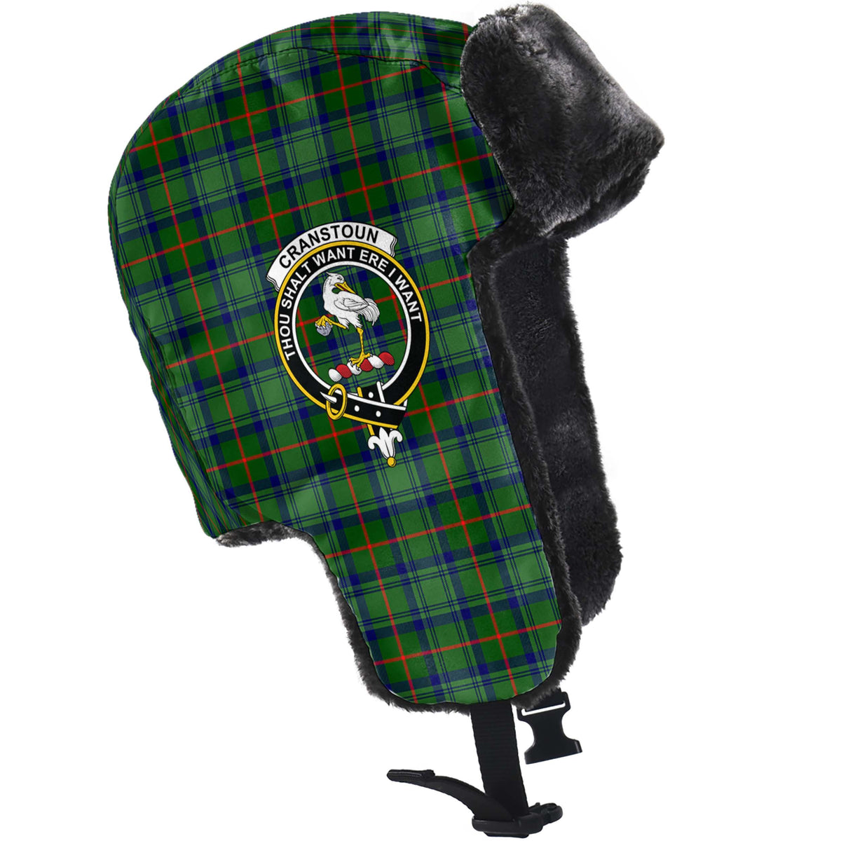 Cranstoun (Cranston) Tartan Winter Trapper Hat with Family Crest - Tartan Vibes Clothing