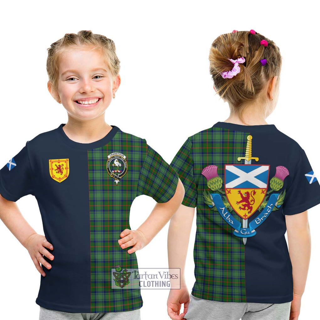 Tartan Vibes Clothing Cranstoun Tartan Kid T-Shirt with Scottish Lion Royal Arm Half Style