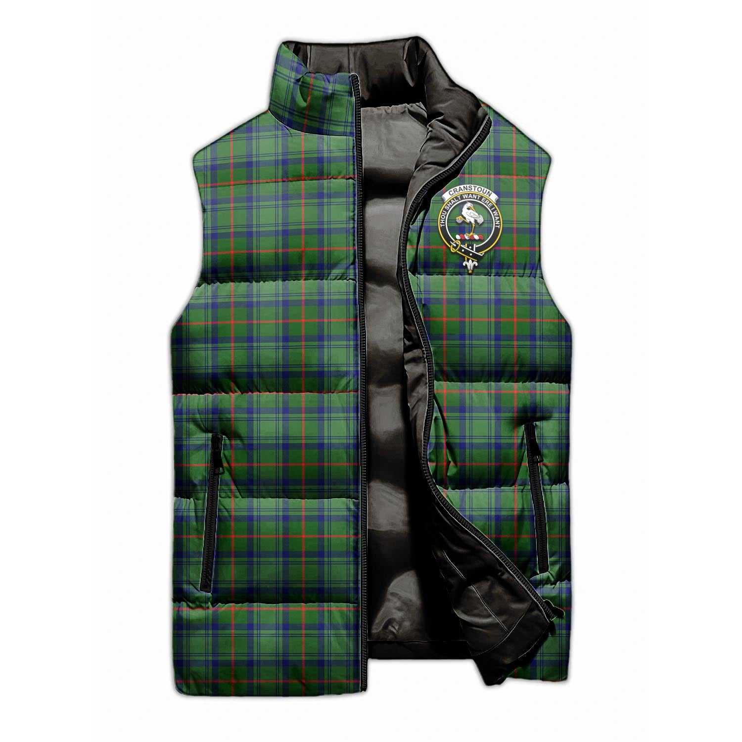 Cranstoun Tartan Sleeveless Puffer Jacket with Family Crest - Tartanvibesclothing