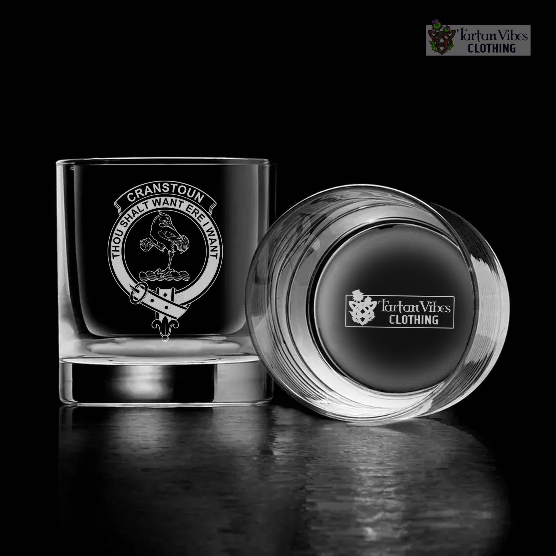 Cranstoun (Cranston) Clan Crest Engraved Whiskey Glass - 2D-tartanvibesclothing