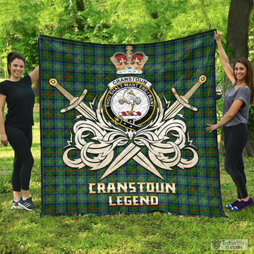 Cranstoun (Cranston) Tartan Quilt with Clan Crest and the Golden Sword of Courageous Legacy