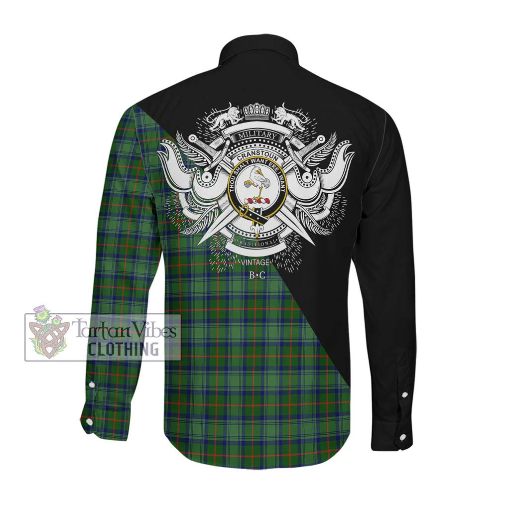 Cranstoun (Cranston) Tartan Long Sleeve Button Shirt with Family Crest and Military Logo Style Men's Shirt - Tartanvibesclothing Shop