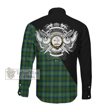 Cranstoun (Cranston) Tartan Long Sleeve Button Shirt with Family Crest and Military Logo Style