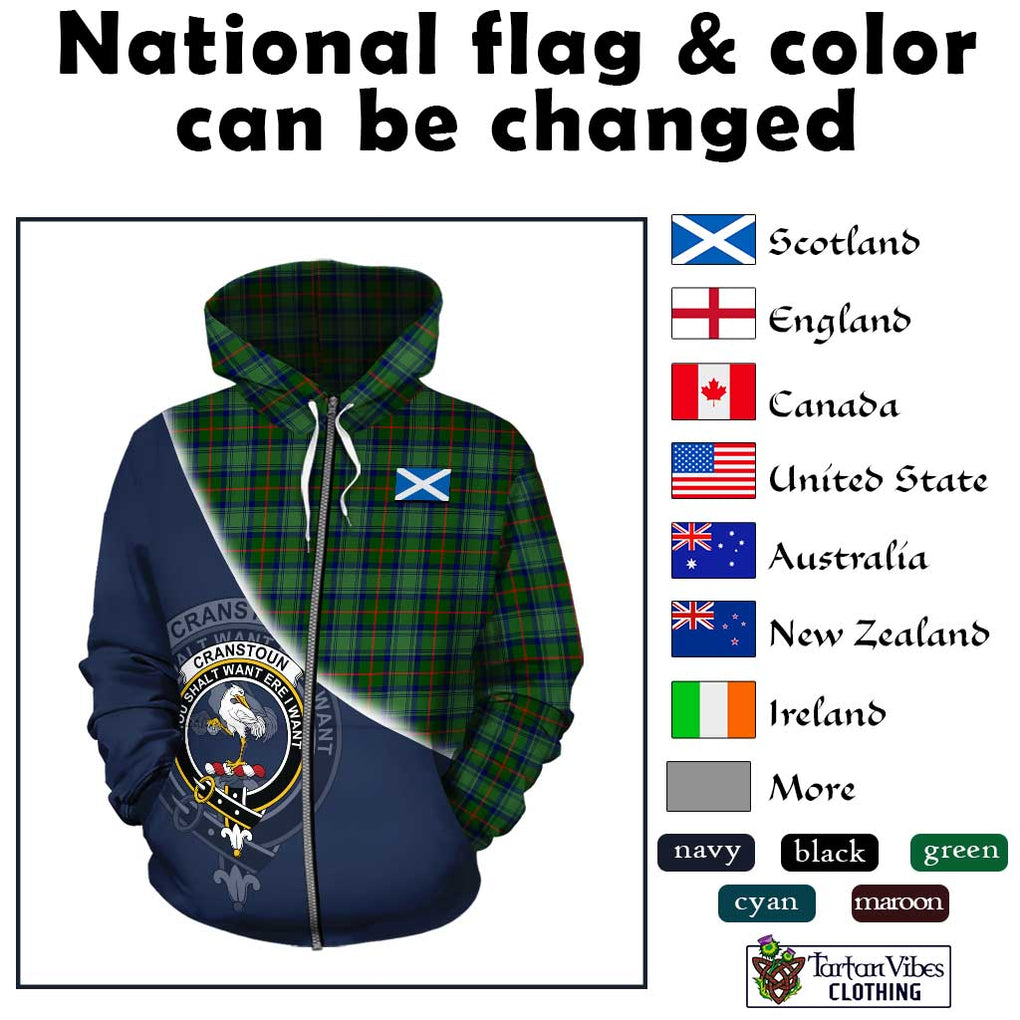 Cranstoun (Cranston) Tartan Hoodie with Personalised National Flag and Family Crest Half Style - Tartanvibesclothing Shop