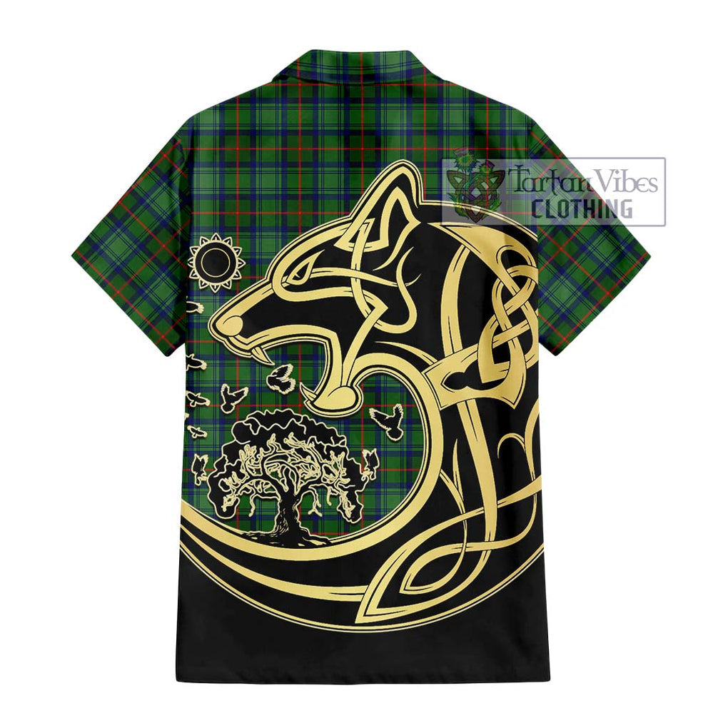 Cranstoun (Cranston) Tartan Short Sleeve Button Shirt with Family Crest Celtic Wolf Style - Tartan Vibes Clothing