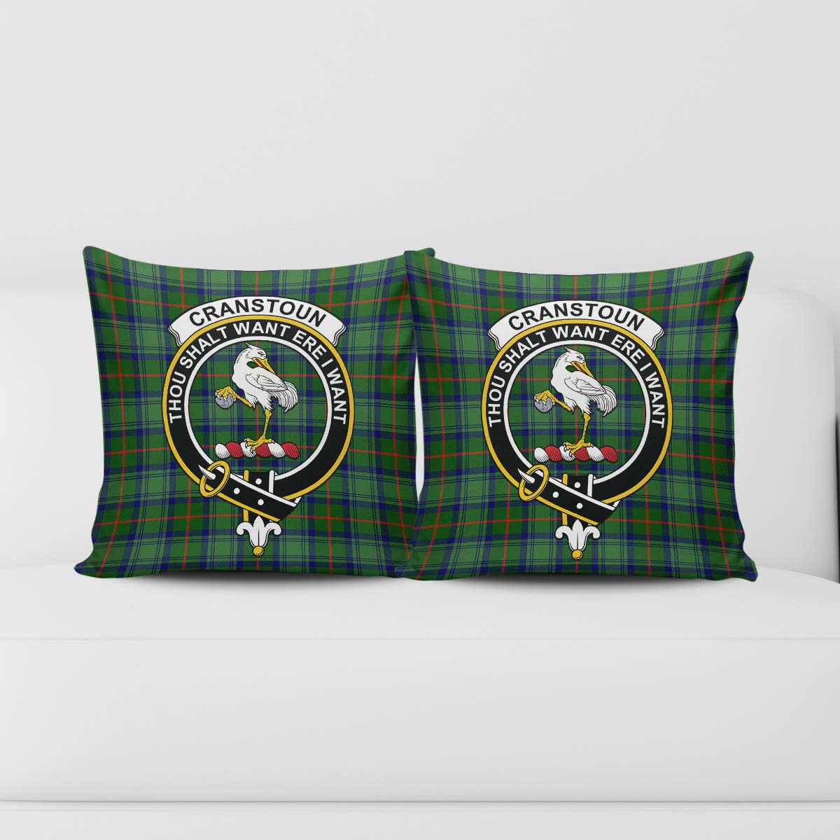 Cranstoun Tartan Pillow Cover with Family Crest - Tartanvibesclothing