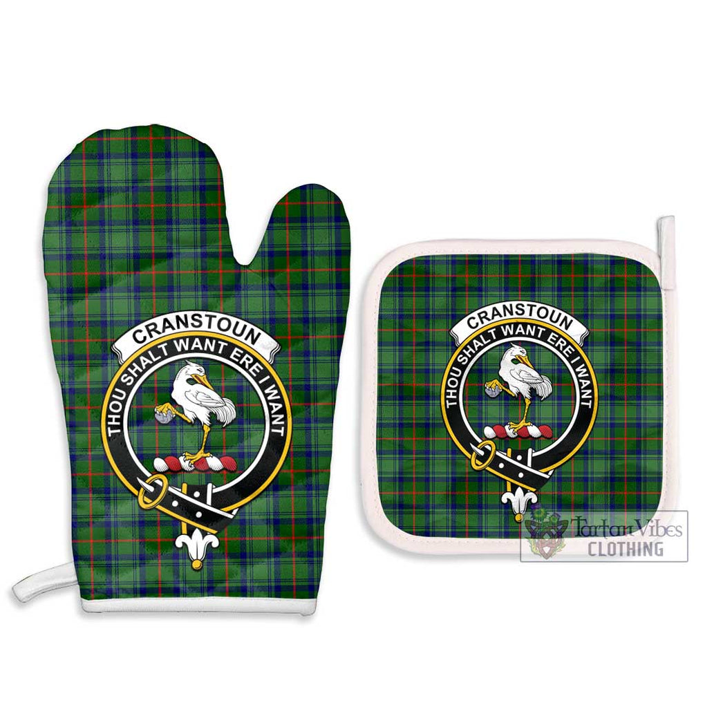 Cranstoun (Cranston) Tartan Combo Oven Mitt & Pot-Holder with Family Crest Combo 1 Oven Mitt & 2 Pot-Holder White - Tartan Vibes Clothing