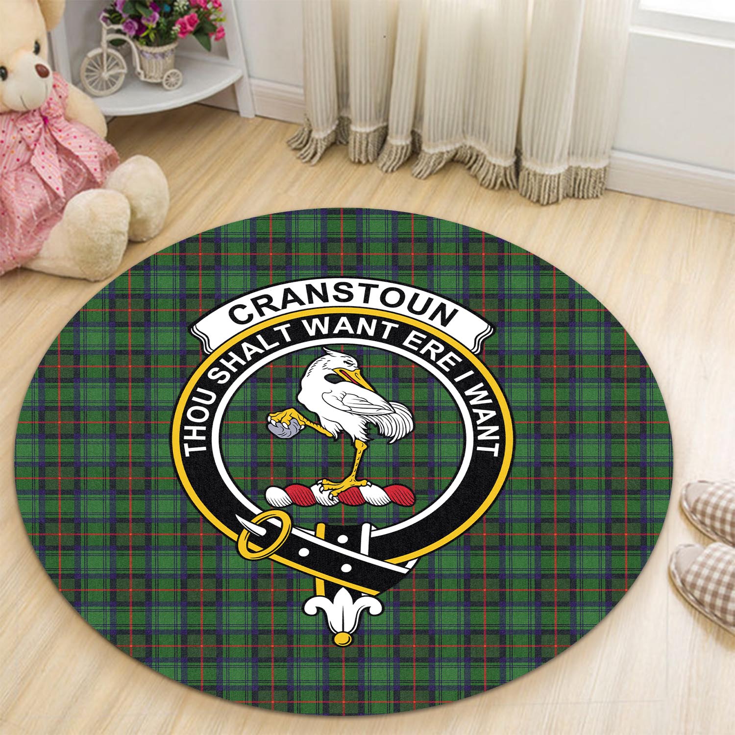 Cranstoun Tartan Round Rug with Family Crest - Tartanvibesclothing