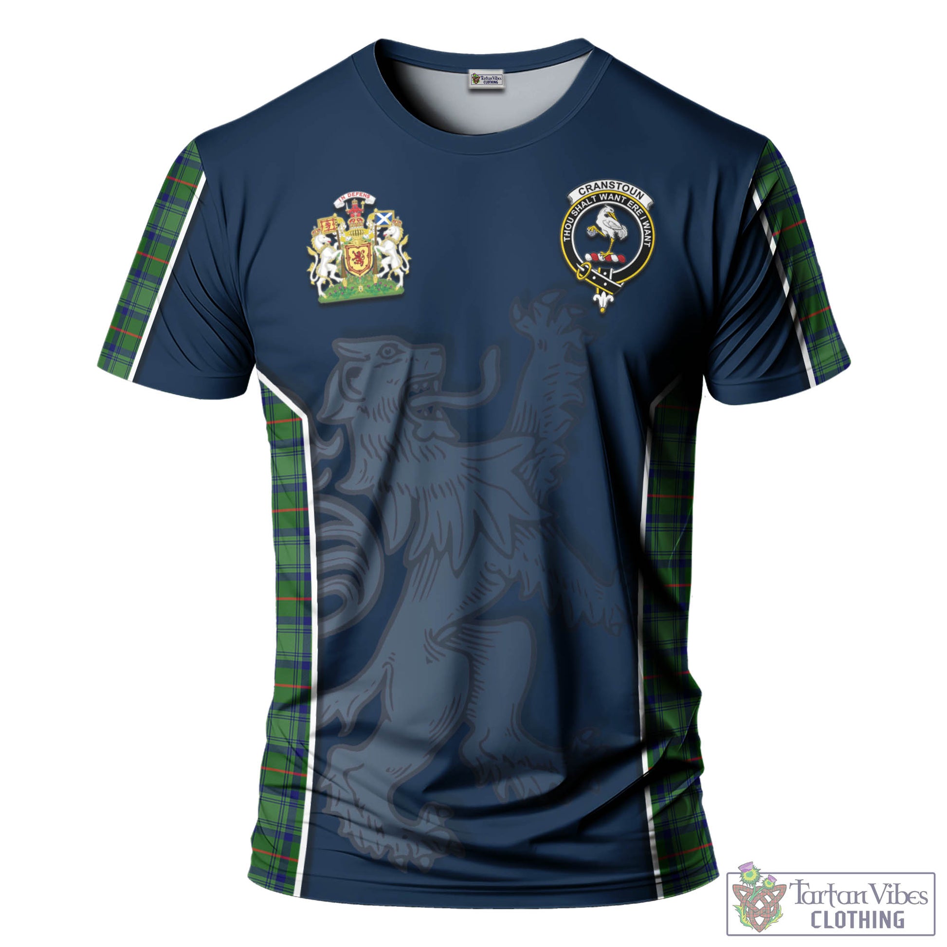 Tartan Vibes Clothing Cranstoun Tartan T-Shirt with Family Crest and Lion Rampant Vibes Sport Style