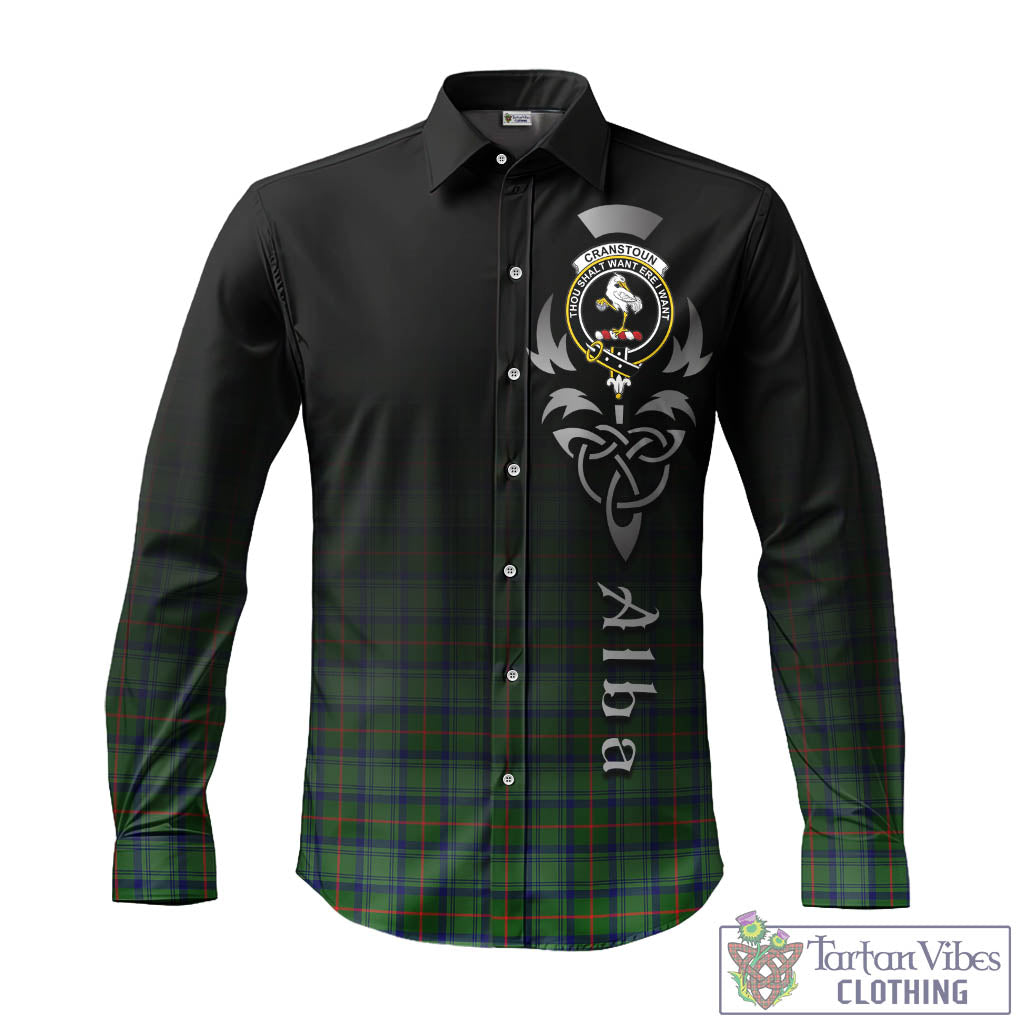 Tartan Vibes Clothing Cranstoun Tartan Long Sleeve Button Up Featuring Alba Gu Brath Family Crest Celtic Inspired