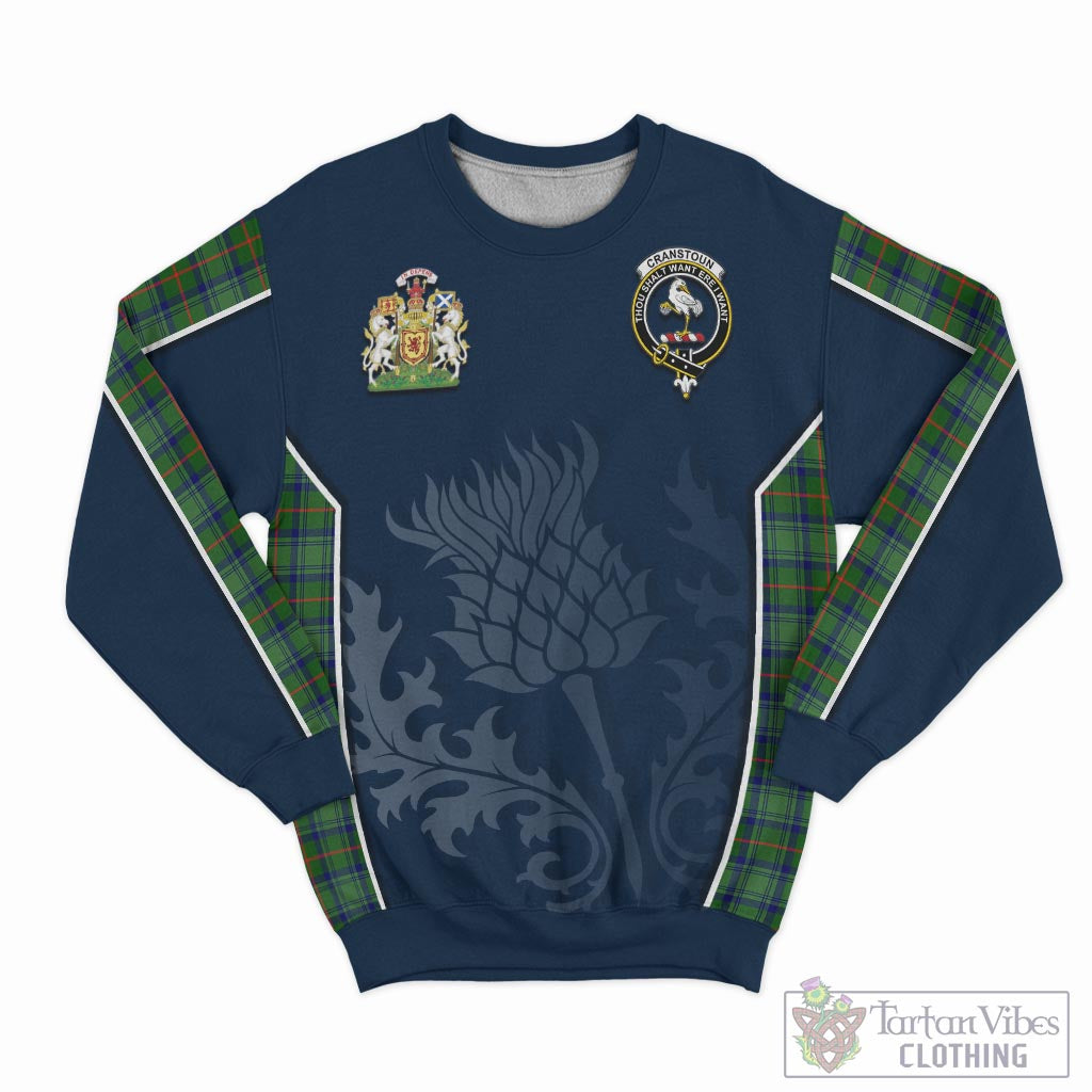 Tartan Vibes Clothing Cranstoun Tartan Sweatshirt with Family Crest and Scottish Thistle Vibes Sport Style