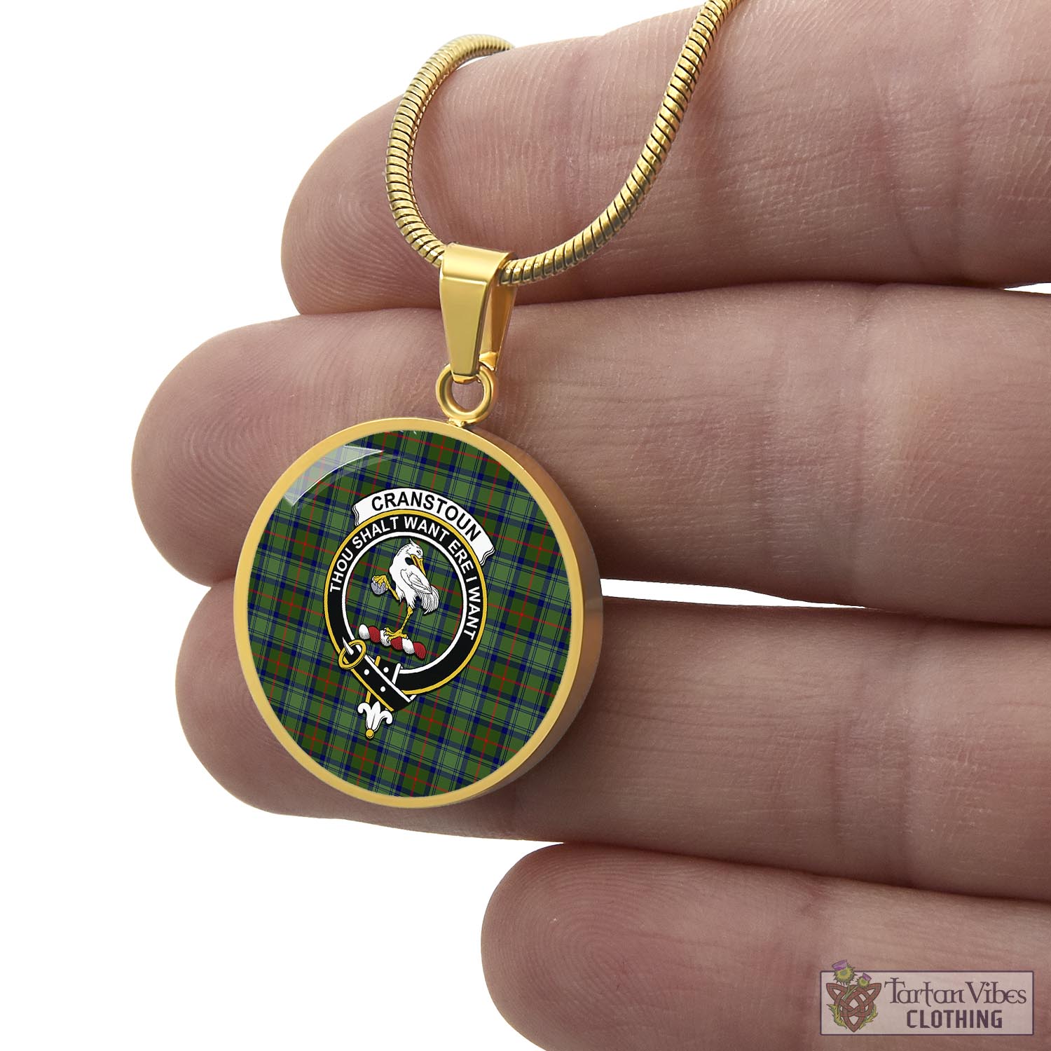 Tartan Vibes Clothing Cranstoun Tartan Circle Necklace with Family Crest