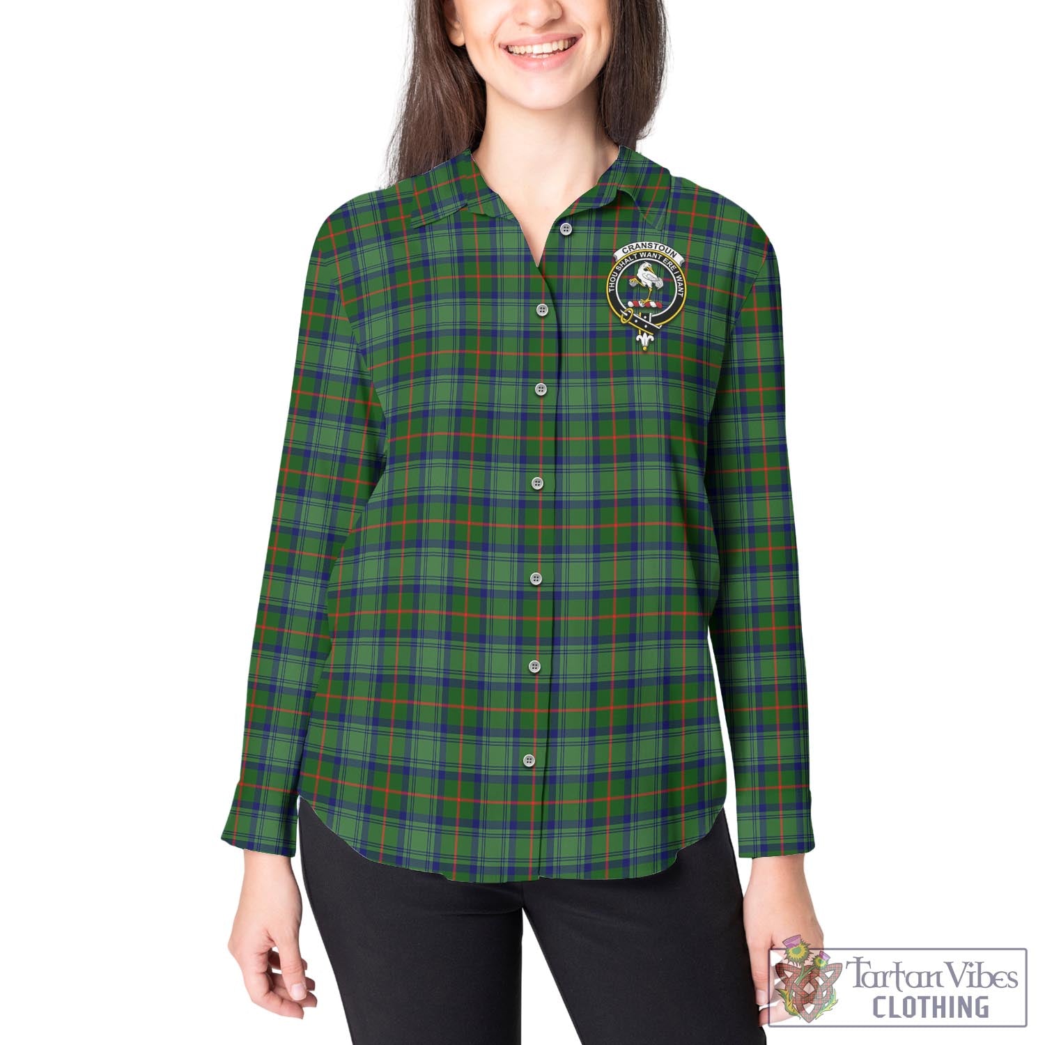 Tartan Vibes Clothing Cranstoun Tartan Womens Casual Shirt with Family Crest