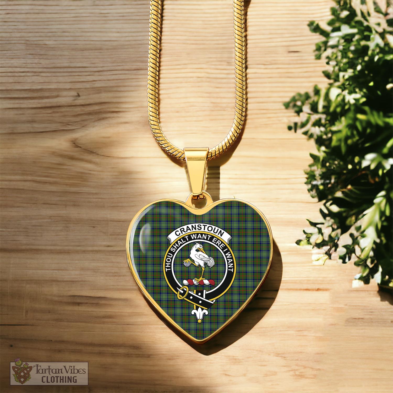 Tartan Vibes Clothing Cranstoun Tartan Heart Necklace with Family Crest