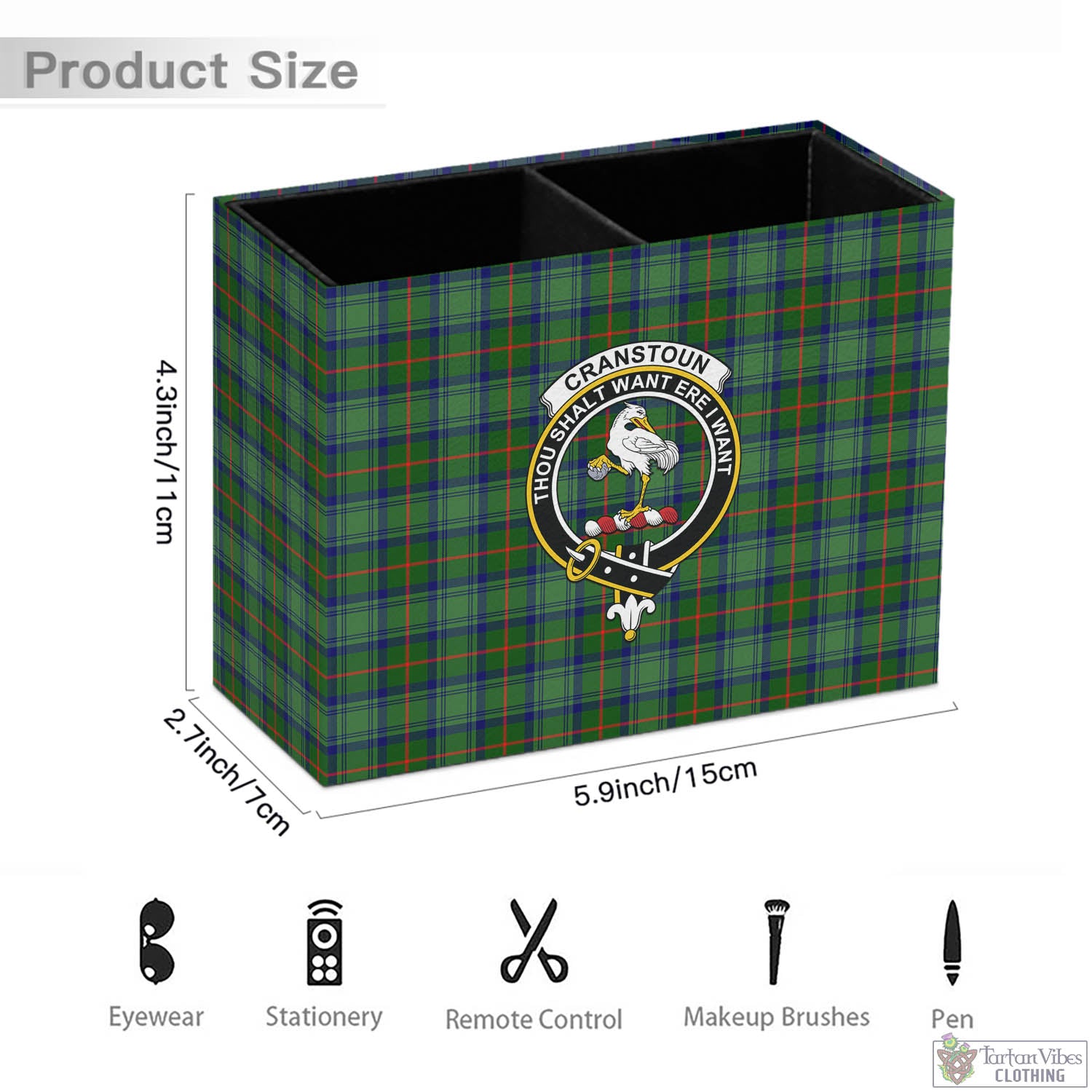 Tartan Vibes Clothing Cranstoun Tartan Pen Holder with Family Crest