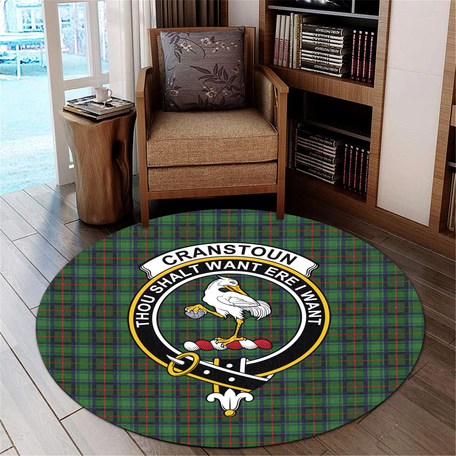 Cranstoun Tartan Round Rug with Family Crest - Tartanvibesclothing