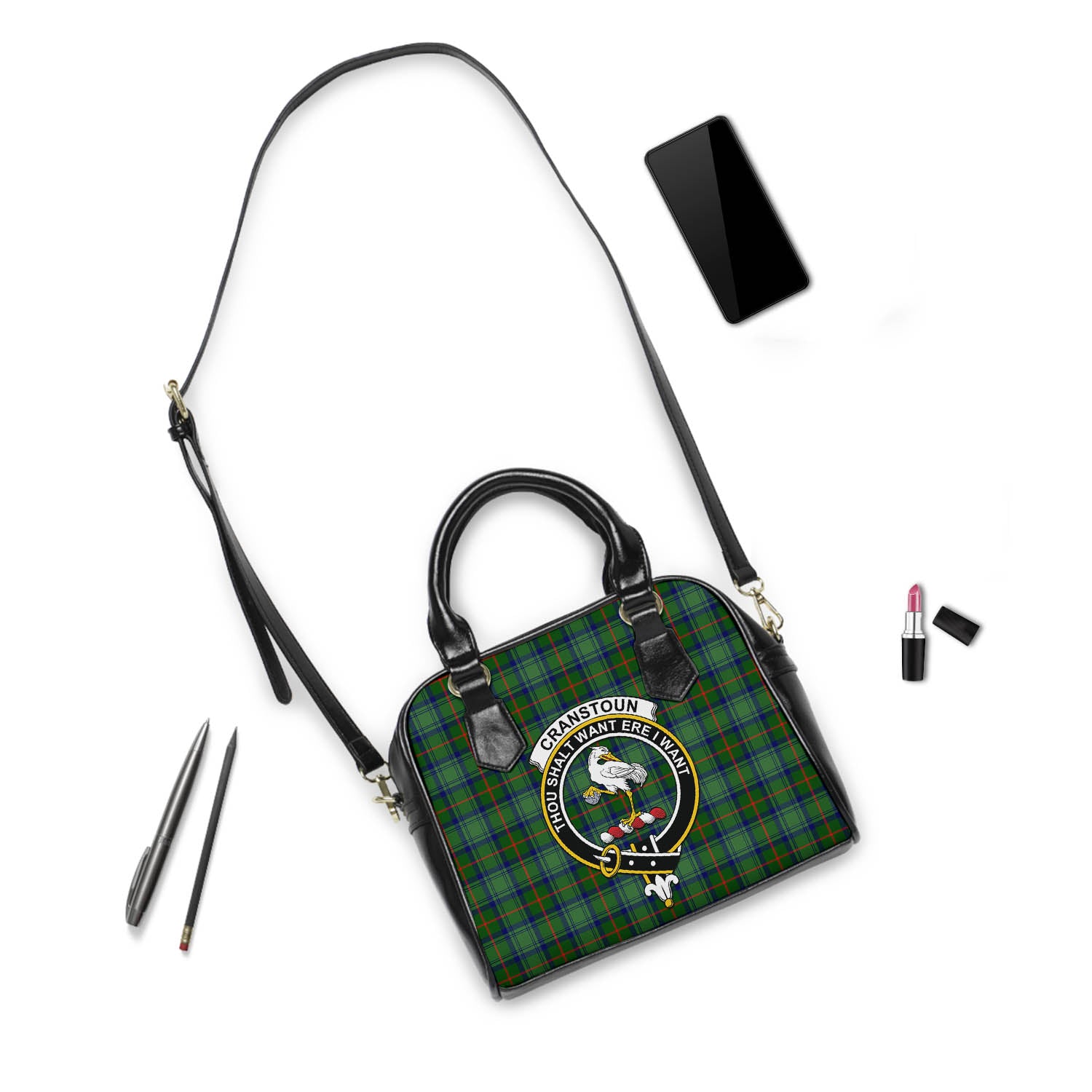 Cranstoun Tartan Shoulder Handbags with Family Crest - Tartanvibesclothing