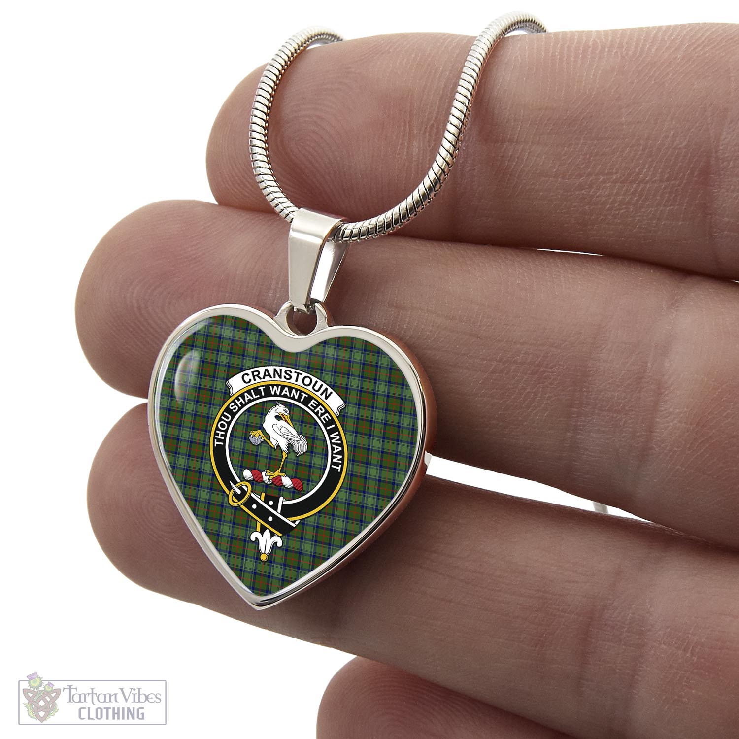 Tartan Vibes Clothing Cranstoun Tartan Heart Necklace with Family Crest