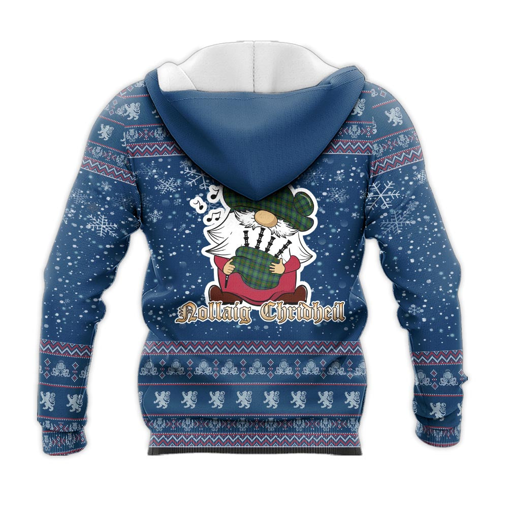 Cranstoun Clan Christmas Knitted Hoodie with Funny Gnome Playing Bagpipes - Tartanvibesclothing