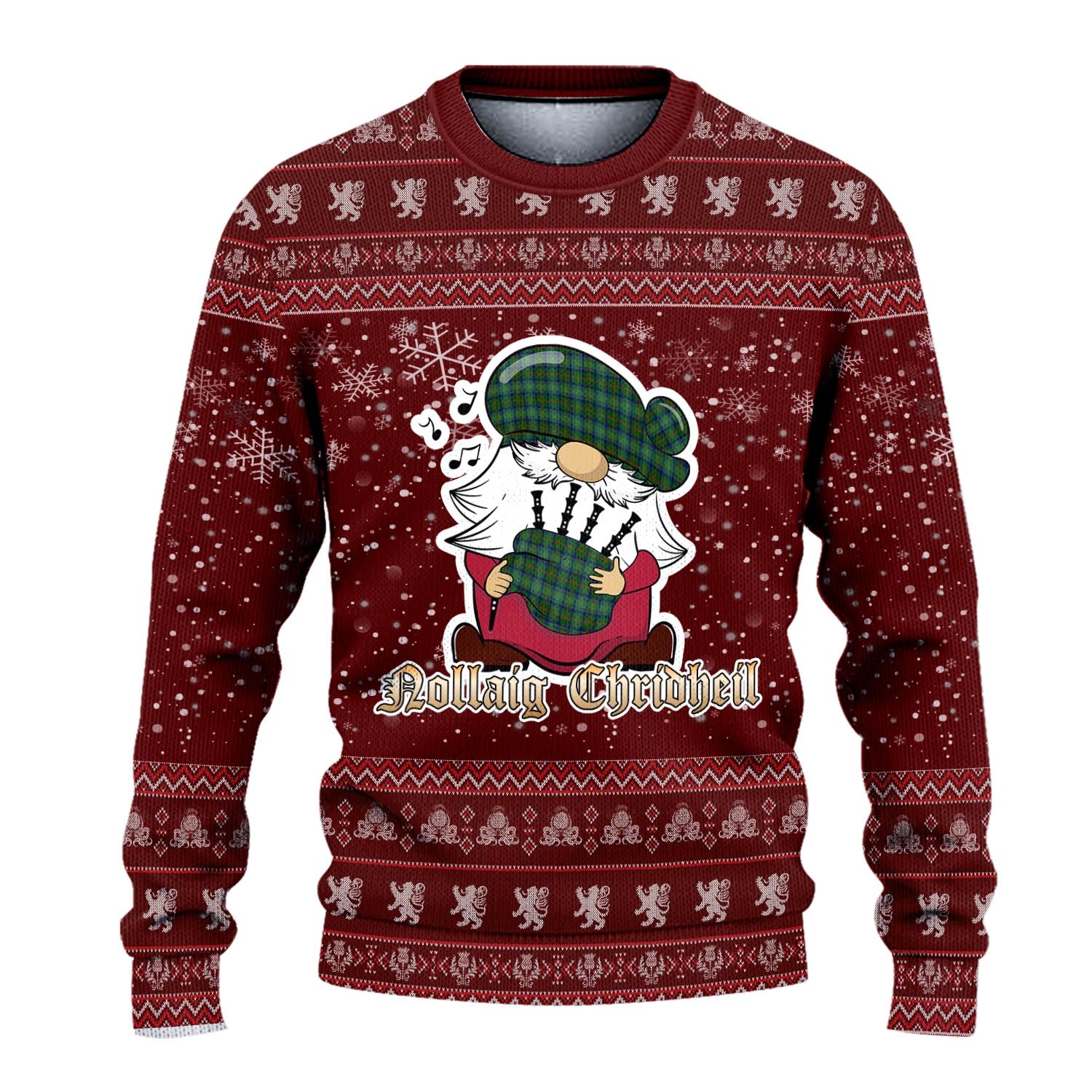 Cranstoun Clan Christmas Family Knitted Sweater with Funny Gnome Playing Bagpipes - Tartanvibesclothing