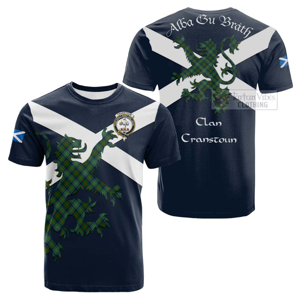 Tartan Vibes Clothing Cranstoun (Cranston) Tartan Lion Rampant Cotton T-shirt – Proudly Display Your Heritage with Alba Gu Brath and Clan Name