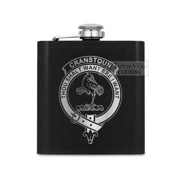 Cranstoun (Cranston) Crest Hip Flask Set 7oz Black Stainless Steel with A Gift Box