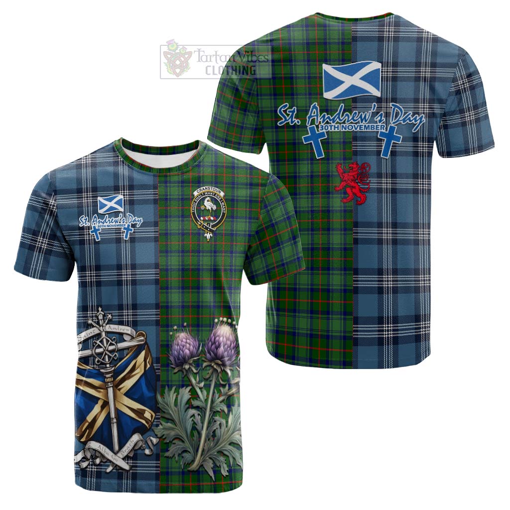 Tartan Vibes Clothing Cranstoun (Cranston) Tartan Cotton T-shirt Happy St. Andrew's Day Half Tartan Style