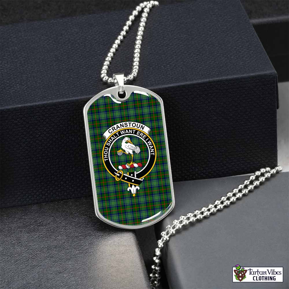 Tartan Vibes Clothing Cranstoun (Cranston) Tartan Dog Tag Necklace with Family Crest