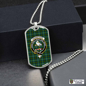 Cranstoun (Cranston) Tartan Dog Tag Necklace with Family Crest