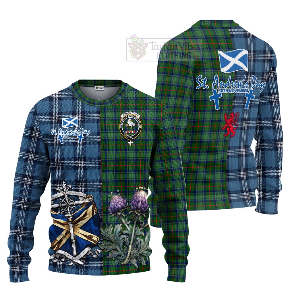 Tartan Vibes Clothing Cranstoun (Cranston) Tartan Knitted Sweater Happy St. Andrew's Day Half Tartan Style