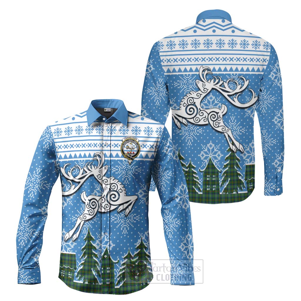 Tartan Vibes Clothing Cranstoun (Cranston) Clan Christmas Long Sleeve Button Shirt Celtic Reindeer Style