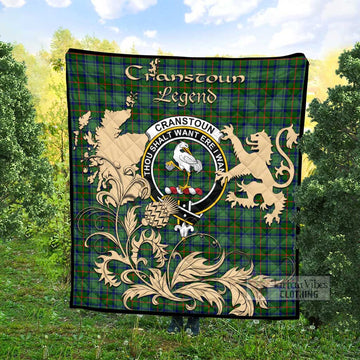 Cranstoun (Cranston) Tartan Quilt with Family Crest and Scottish Symbol Style