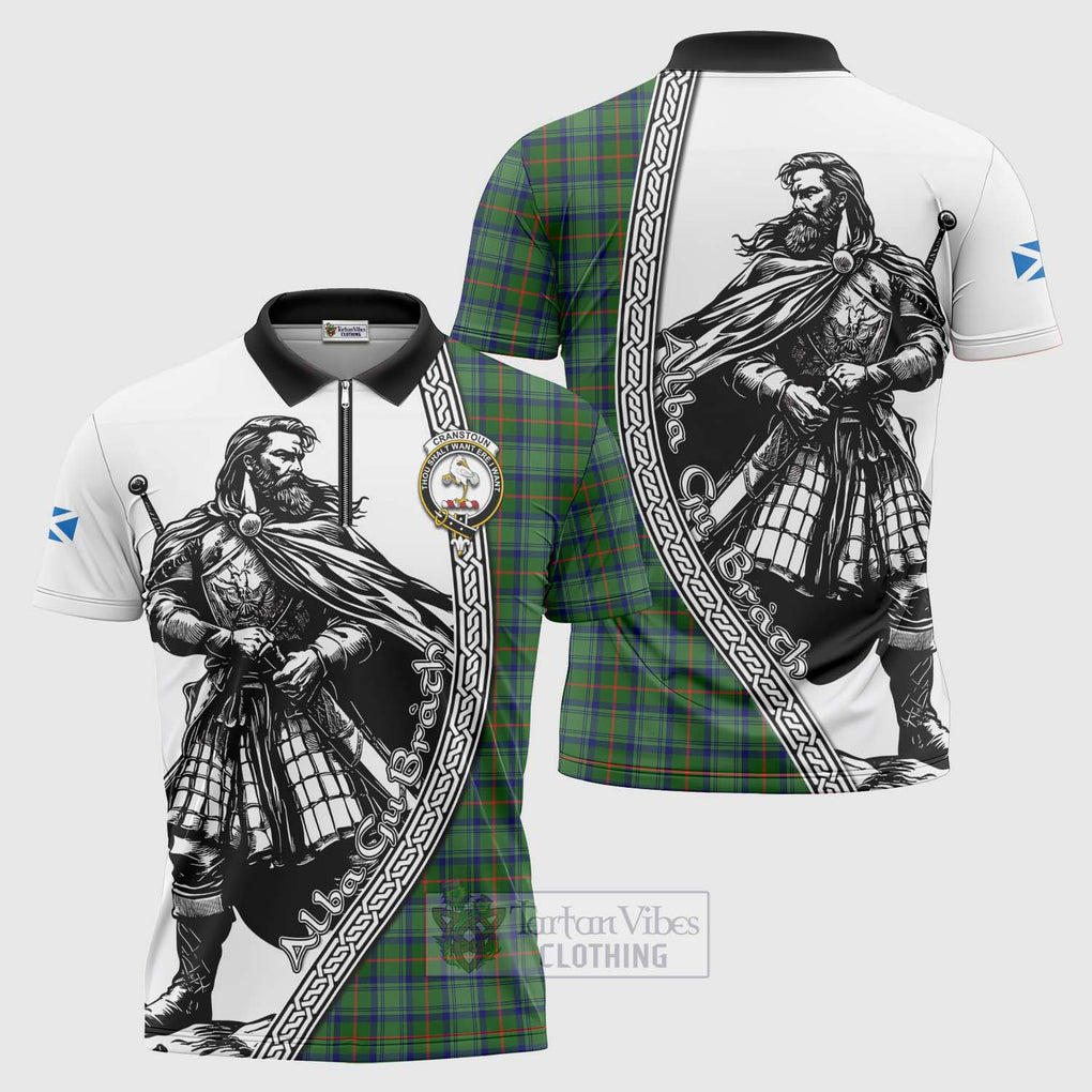 Tartan Vibes Clothing Cranstoun (Cranston) Tartan Clan Crest Zipper Polo Shirt with Highlander Warrior Celtic Style